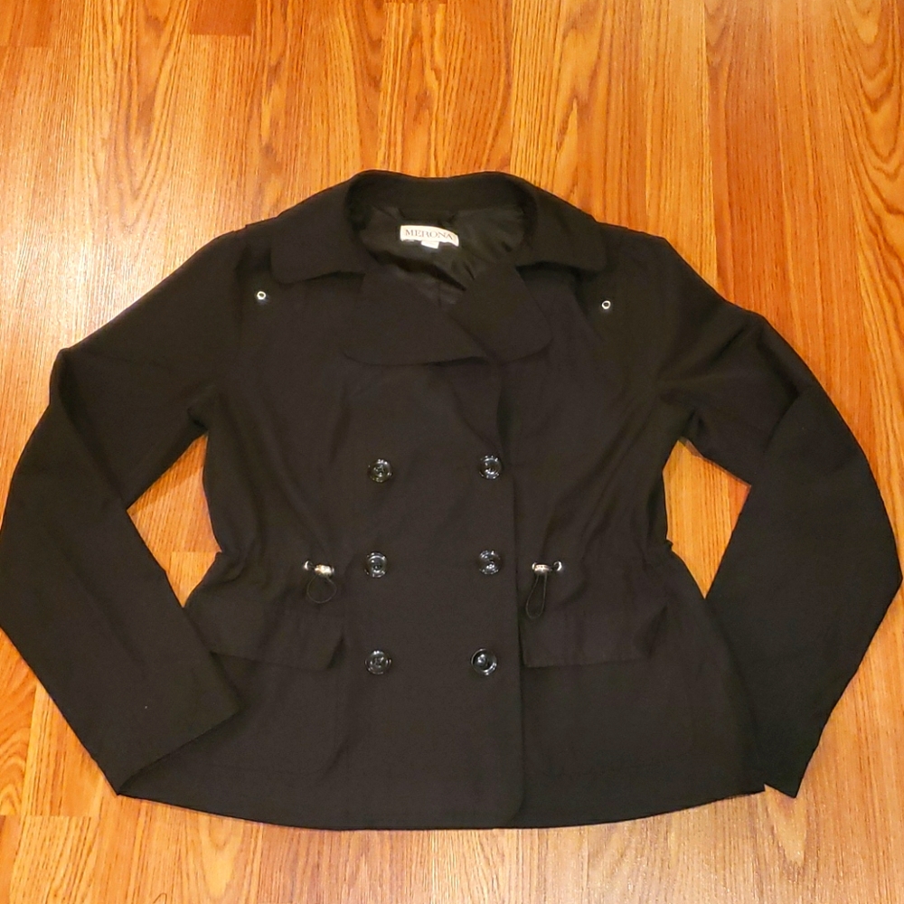 Merona Black Short Rain Trench Coat (Size M)